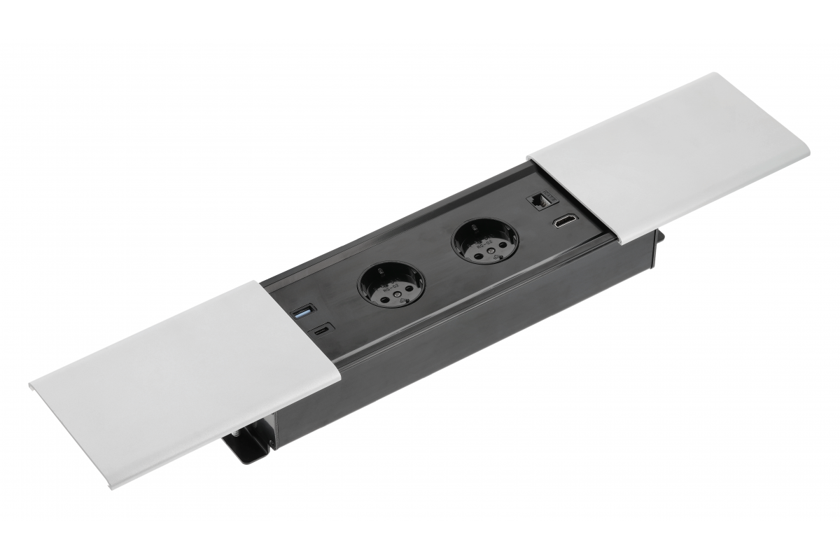 Rejtett dugalj 2x230, USB A+C, HDMI, RJ45 kábel 1,5m alumínium