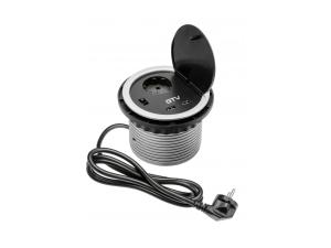 Rejtett dugalj Ø100 mm, 1x230V, 2xUSB-A 2A, kábel 1,5 m, szürke