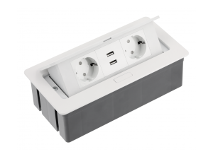 Rejtett dugalj SOFT, 2x230V, 2xUSB-A 2.1A, kábel 1.5 m, fehér